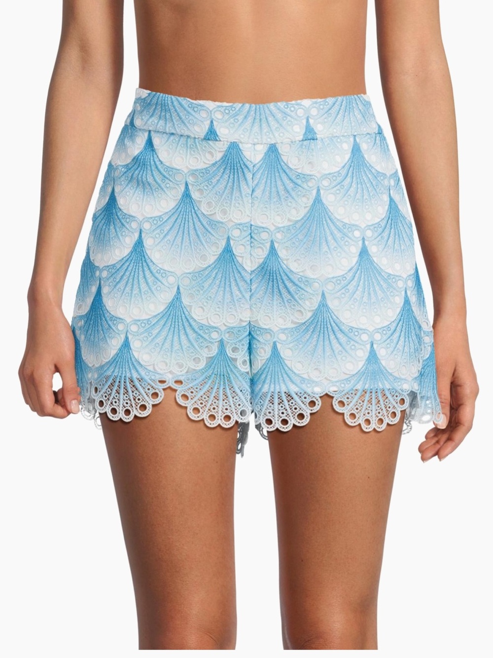 Milly Blue and White Scalloped Lace Shorts